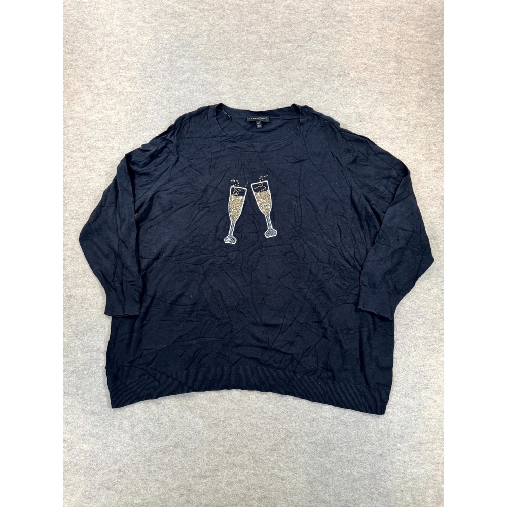 Lane Bryant Champagne Cheers Sweater Womens 22/24 Black Graphic Knitted Pullover